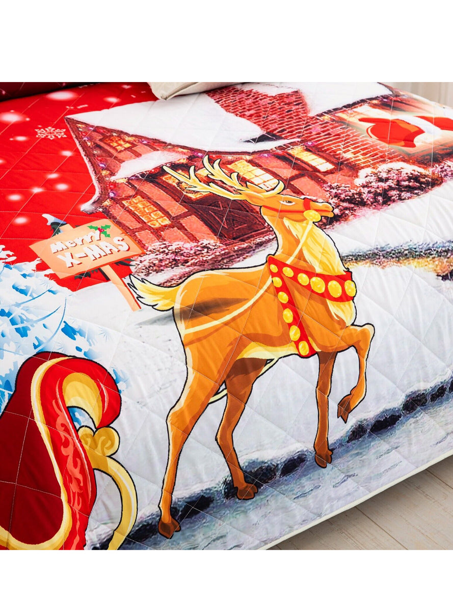 Holiday Cheer Christmas Print Queen Size Quilt Cover Set - Close Image 4