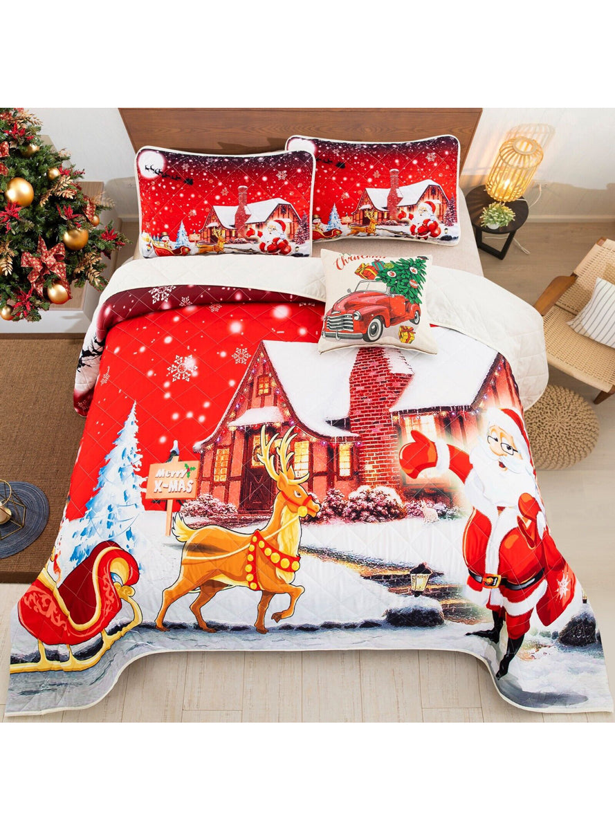 Holiday Cheer Christmas Print Queen Size Quilt Cover Set - Front On Image