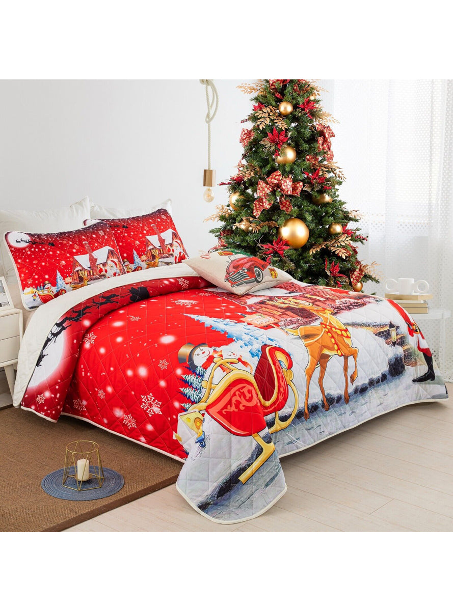 Holiday Cheer Christmas Print Queen Size Quilt Cover Set - Side Image