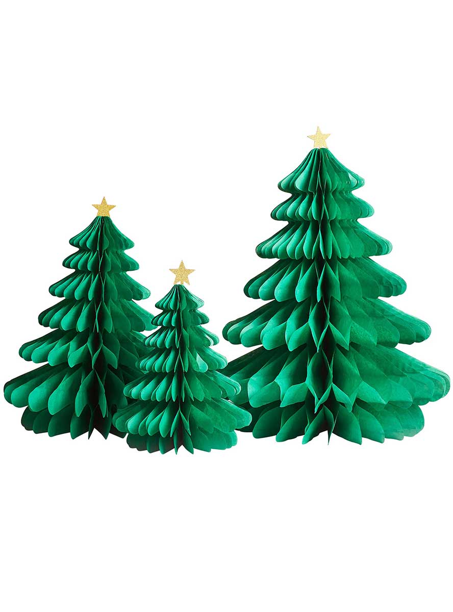 Holly Jolly Christmas Green Honeycomb Xmas Trees 3 Pack – Main Image