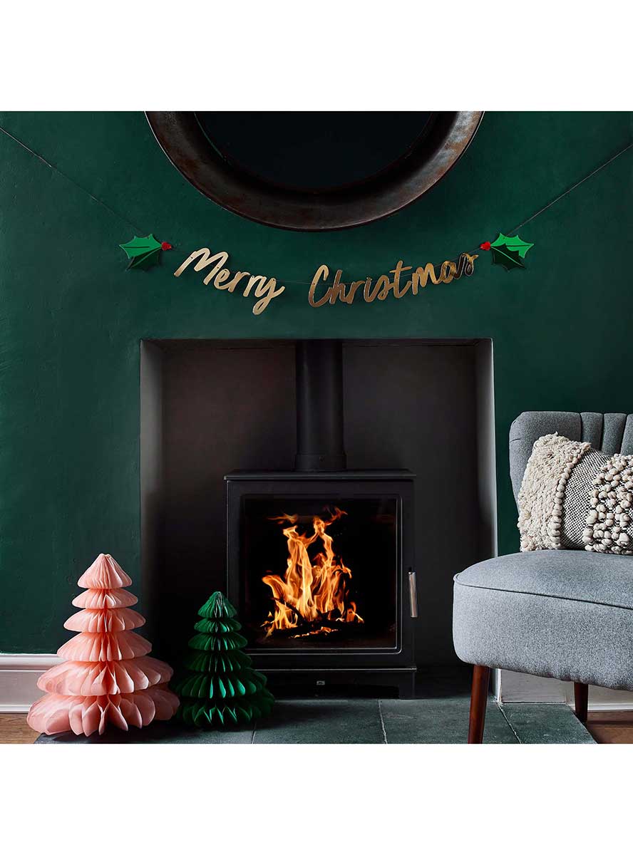 Holly Jolly Christmas Gold Banner 150cm Long – Lifestyle Image 1