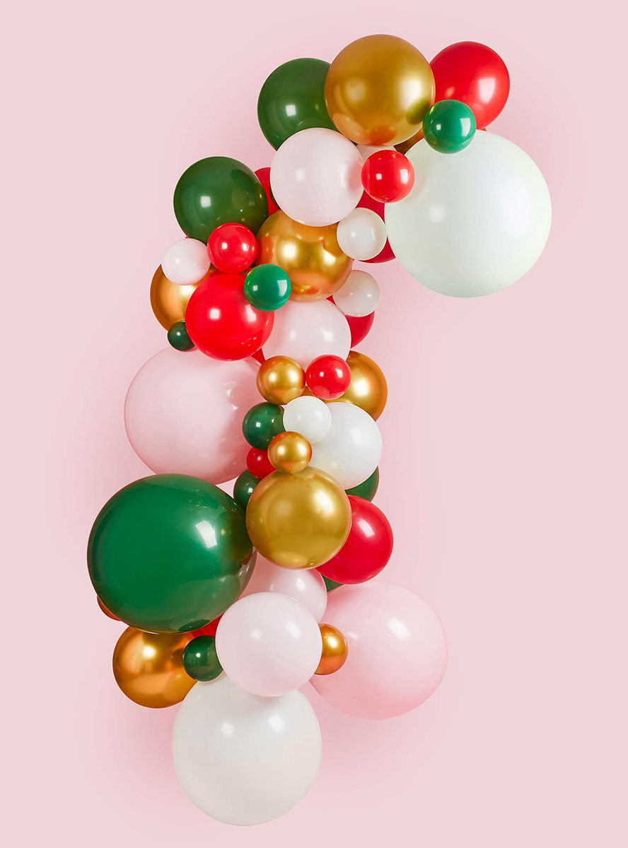 Holly Jolly Christmas Pink Red Green And Gold Balloon Arch Kit With 64 Balloons - Alternate Image 1