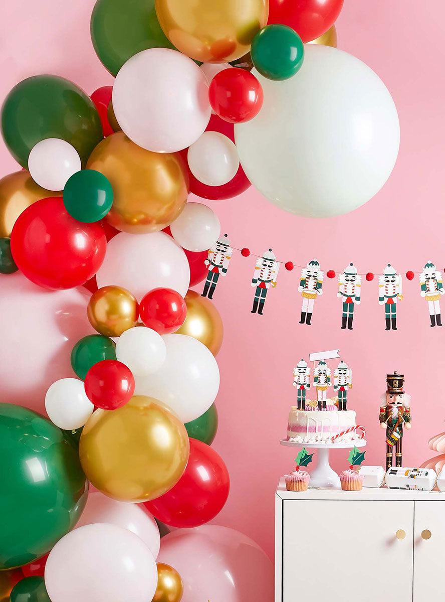 Holly Jolly Christmas Pink Red Green And Gold Balloon Arch Kit With 64 Balloons - Alternate Image 2
