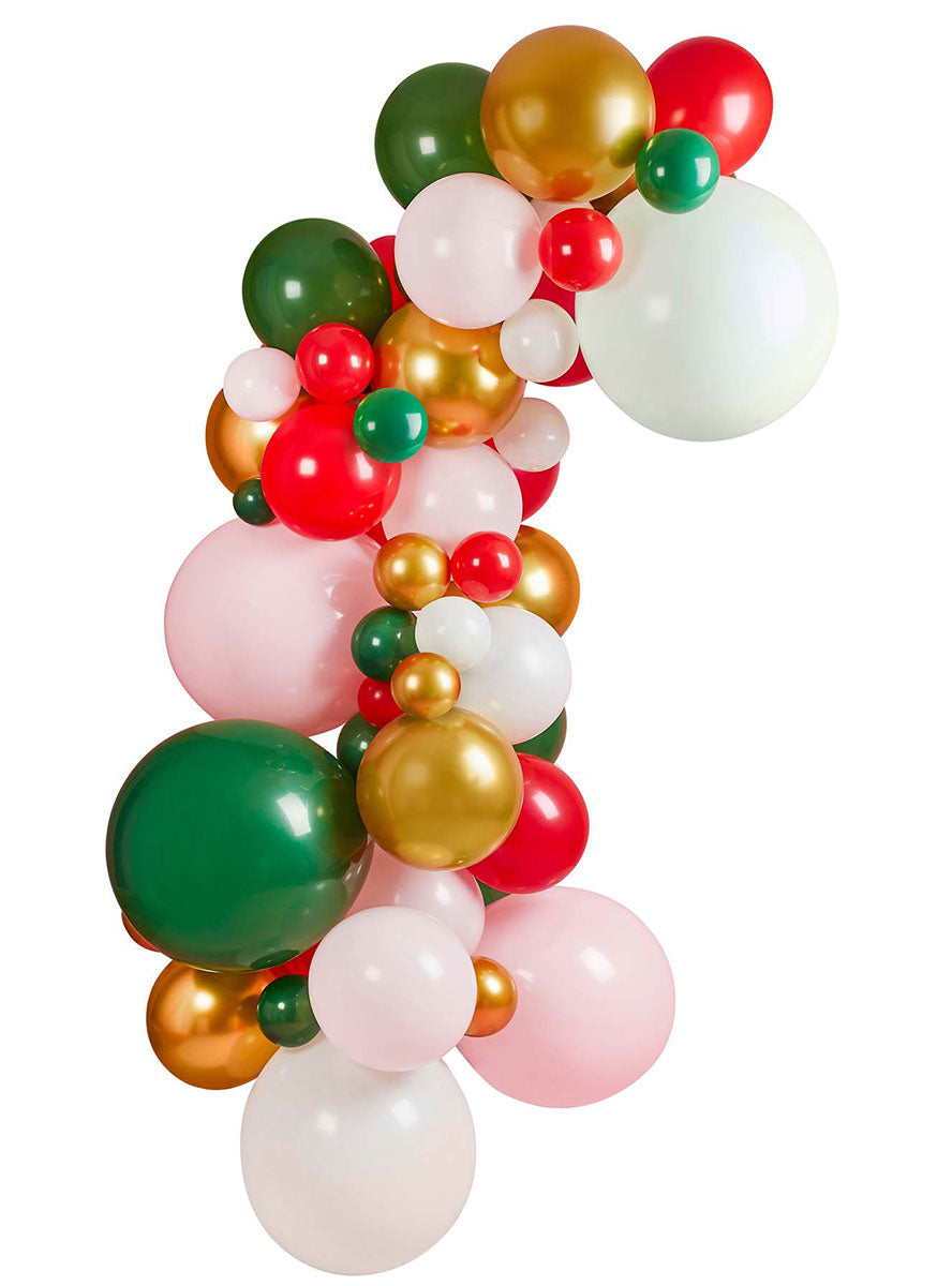 Holly Jolly Christmas Pink Red Green And Gold Balloon Arch Kit With 64 Balloons - Main Image