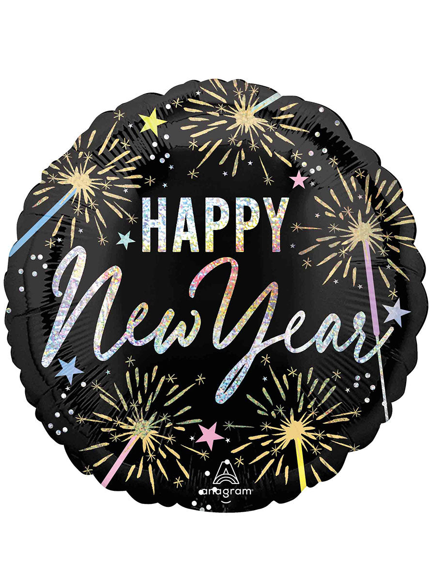 Holographic Festive Happy New Year 45Cm Round Foil Balloon - Main Image