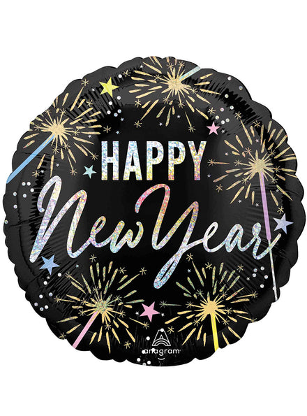 Holographic Festive Happy New Year 45Cm Round Foil Balloon - Main Image