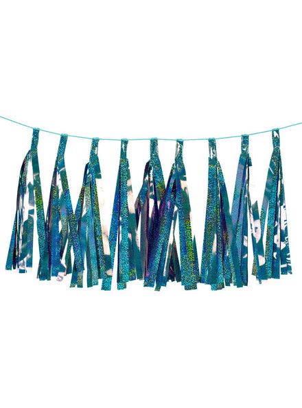 Image of Holographic Light Blue 9 Pack Of 35cm Decorative Tassels - Main Image
