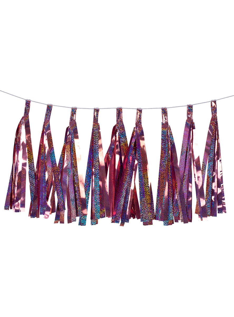 Image of Holographic Light Pink 9 Pack Of 35cm Decorative Tassels - Main Image