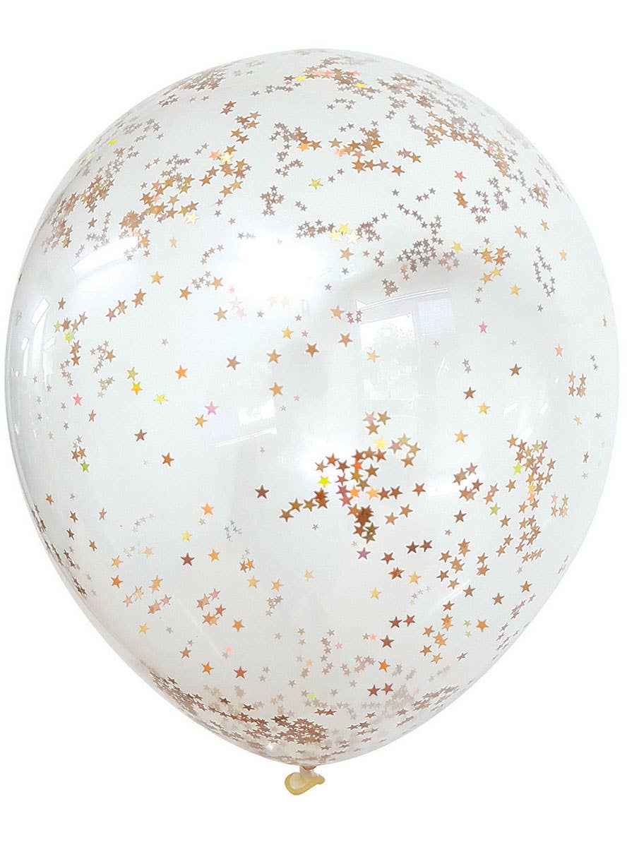 Image of Holographic Rose Gold Star Confetti Filled 3 Pack 30cm Latex Balloons
