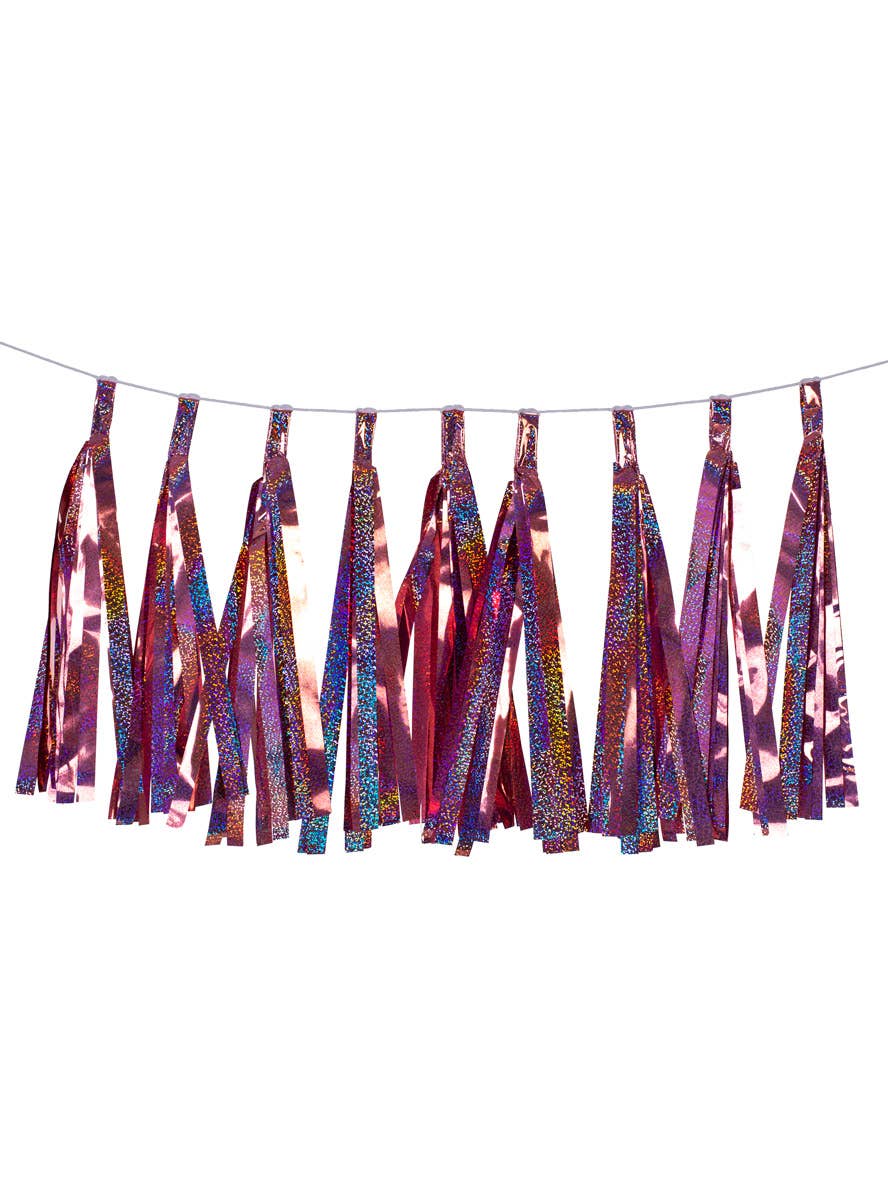 Image of Holographic Rose Pink 9 Pack Of 35cm Decorative Tassels - Main Image