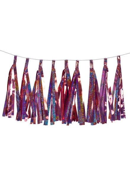 Image of Holographic Rose Pink 9 Pack Of 35cm Decorative Tassels - Main Image