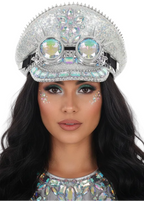 Image of Deluxe Iridescent Silver Festival Hat with Holographic Goggles - main image