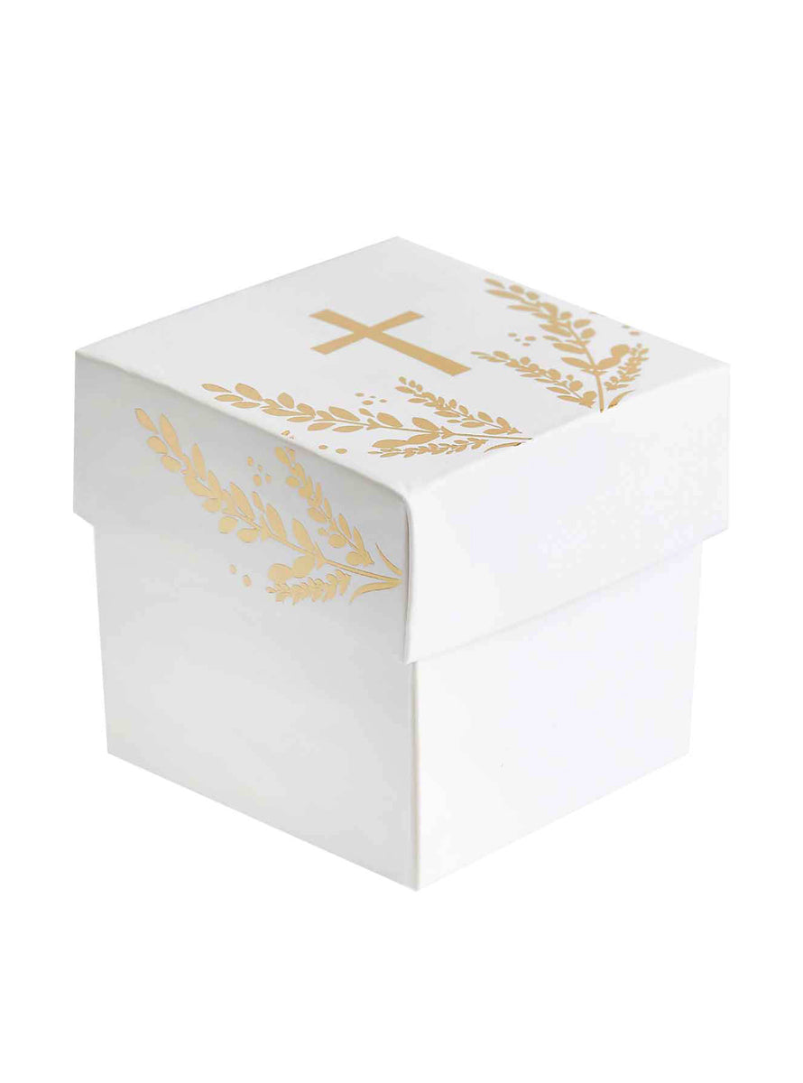 Holy Communion 10 Pack White and Gold 5cm Favour Boxes - Main Image
