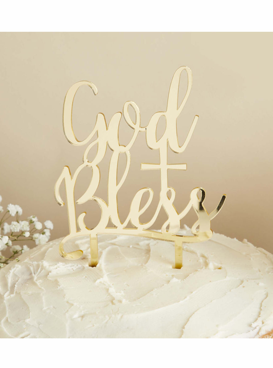 Holy Communion 20cm God Bless Gold Acrylic Cake Topper - Lifestyle Image 2