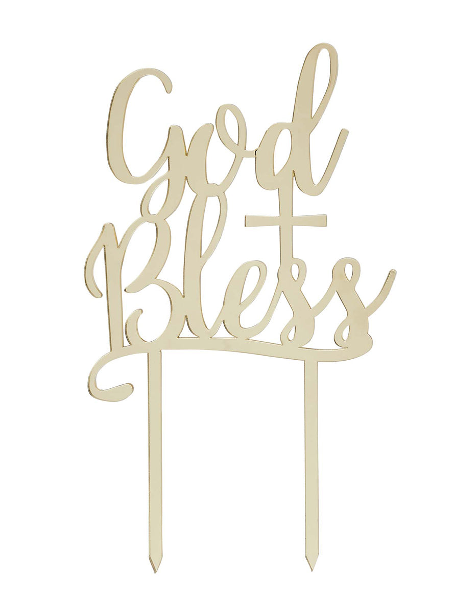 Holy Communion 20cm God Bless Gold Acrylic Cake Topper - Main Image