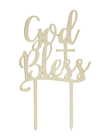 Holy Communion 20cm God Bless Gold Acrylic Cake Topper - Main Image