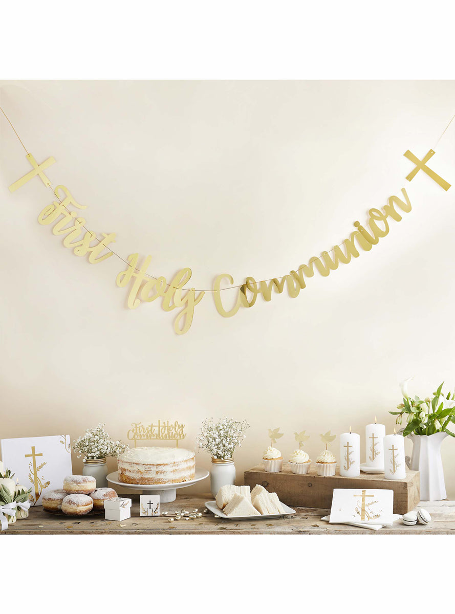 Holy Communion 2m Long Gold Banner - Main Image