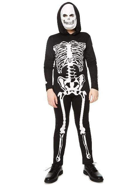 Hooded Boys Black Skeleton Halloween Costume - Main Image