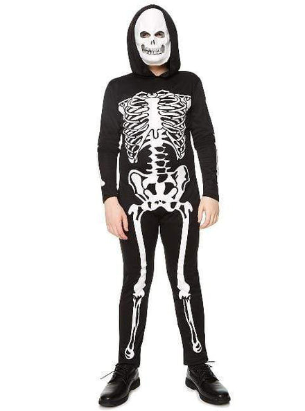 Hooded Boys Black Skeleton Halloween Costume - Main Image