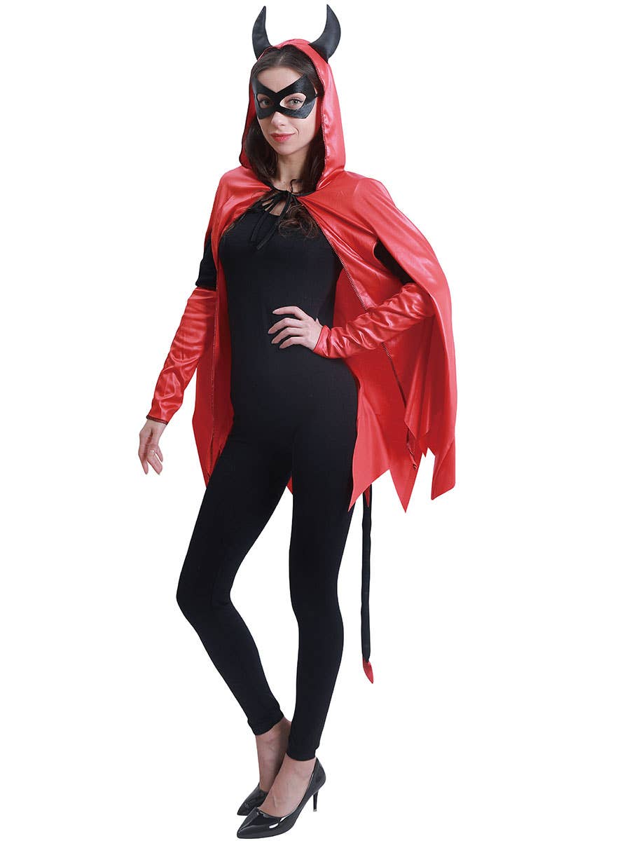 Image of Short Horned Red Devil Halloween Costume Cape - Alternate Image