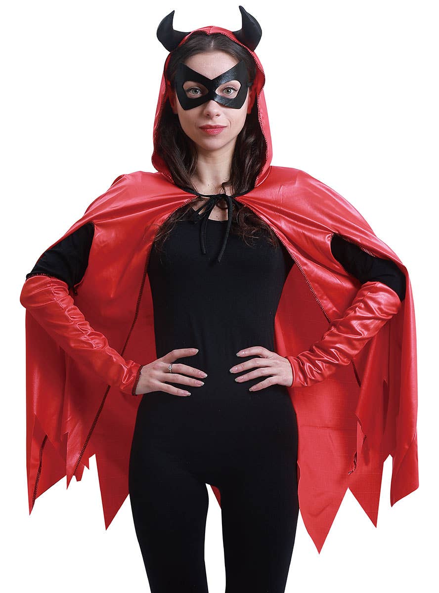 Image of Short Horned Red Devil Halloween Costume Cape - Close Image