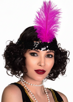 Black and Pink Feather 1920s Flapper Costume Headband - main image