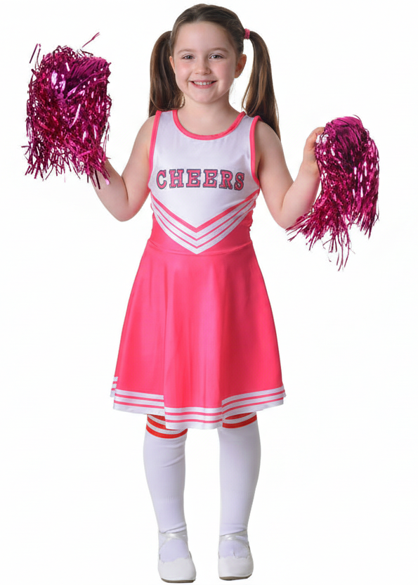 Image of Pretty Pink Girl's Cheerleader Fancy Dress Costume - Main Image