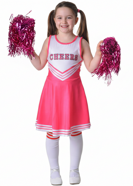 Image of Pretty Pink Girl's Cheerleader Fancy Dress Costume - Main Image