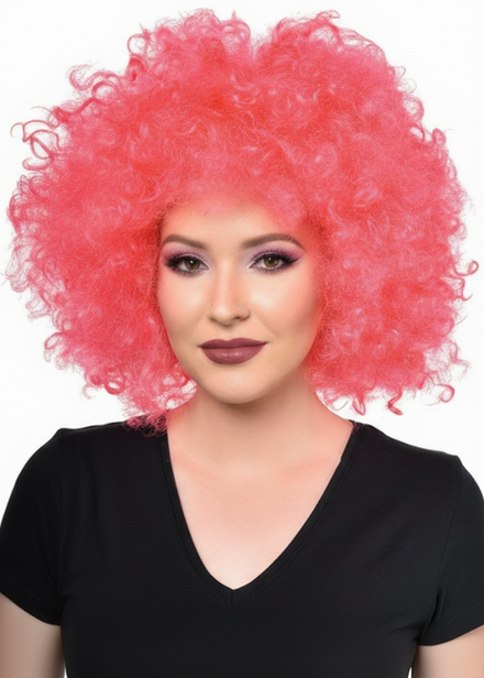 Adults Large Raspberry Pink Curly Afro Costume Wig - Main Image