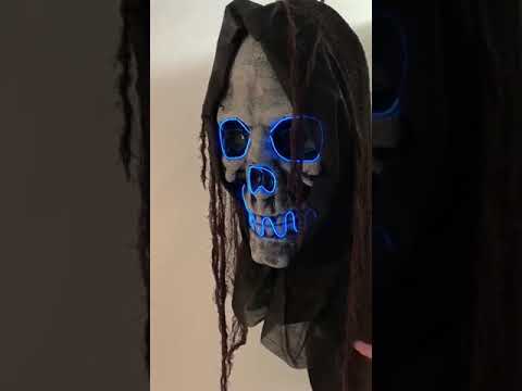 50cm Halloween Skeleton Head with Blue Lights Haunted House Decoration Product Video