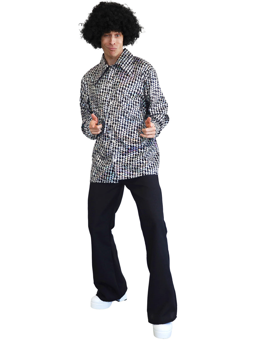 Men's Silver 1970s Hustling Hunk Disco Costume Shirt - Main Image