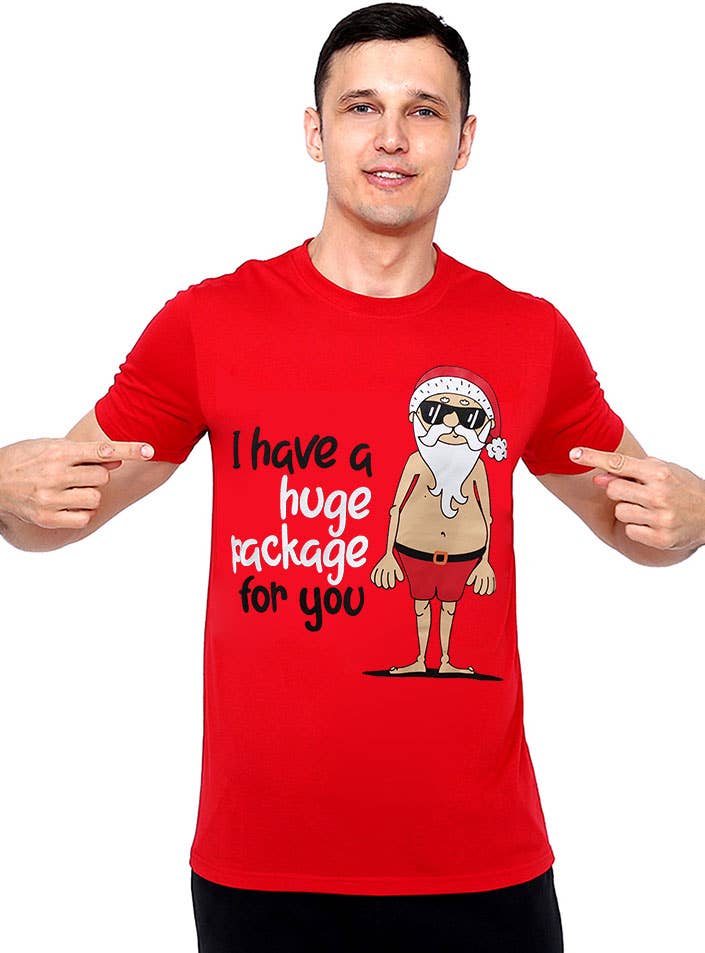 Mens Funny Huge Package Christmas Shirt Mens Christmas Top