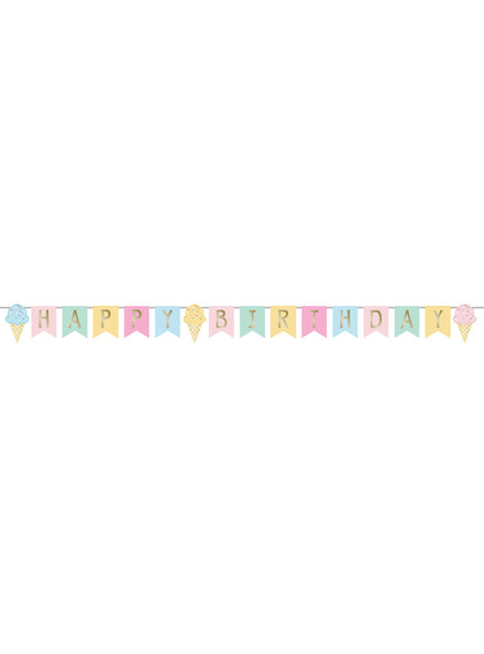 Ice Cream Party Pastel Rainbow 252cm Happy Birthday Banner – Main Image