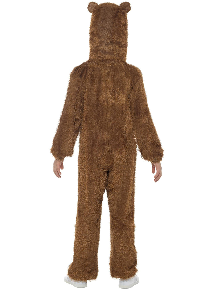 Girls brown bear fur onesie costume - Back image