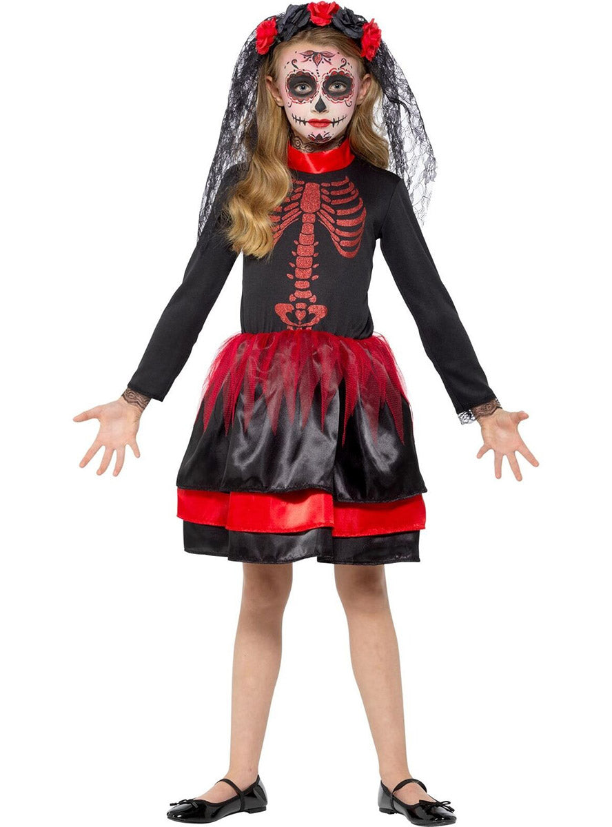 Main image of Day Of The Dead Skeleton Girls Halloween Costume