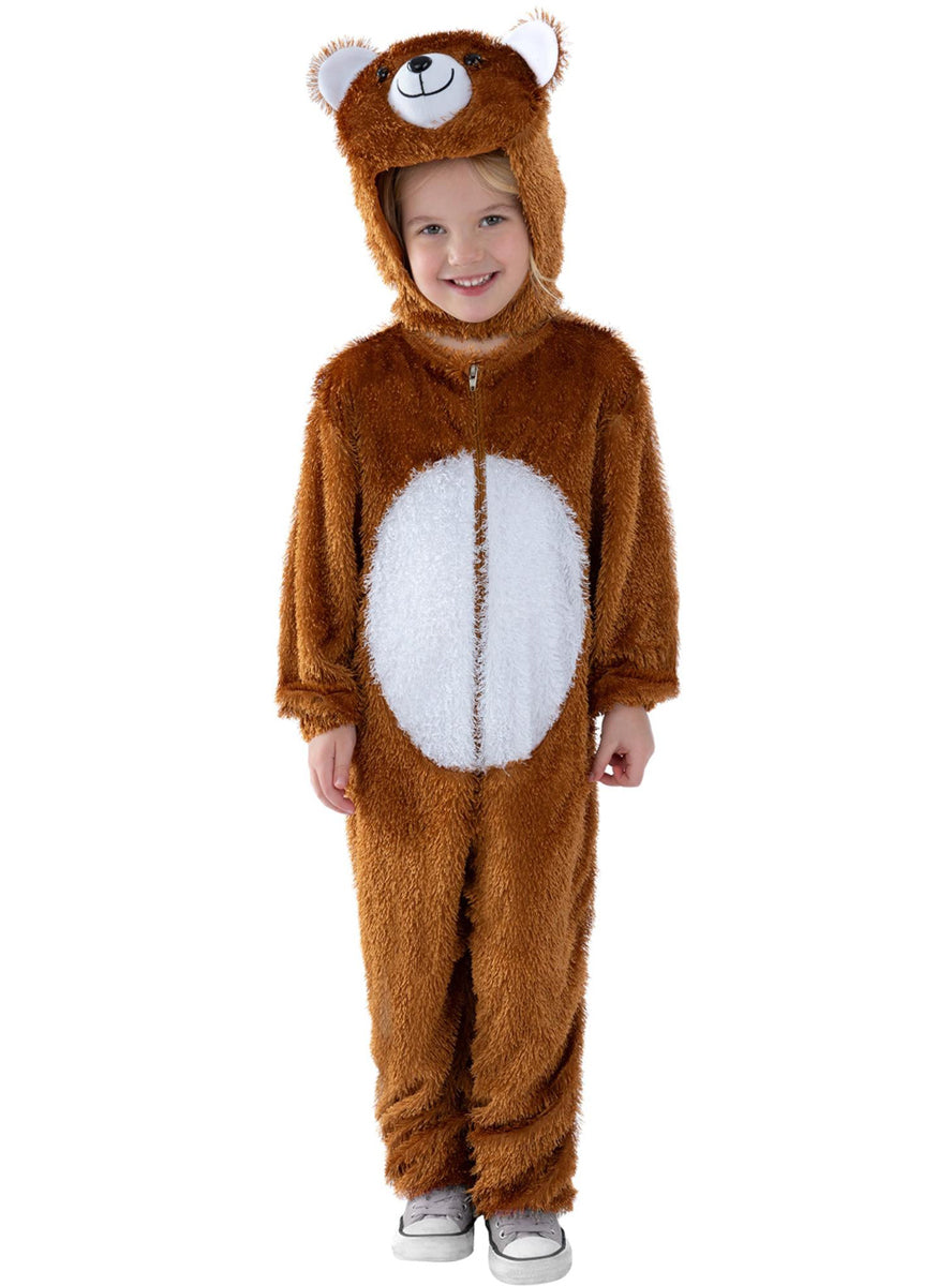 Girls brown bear fur onesie costume - Main image