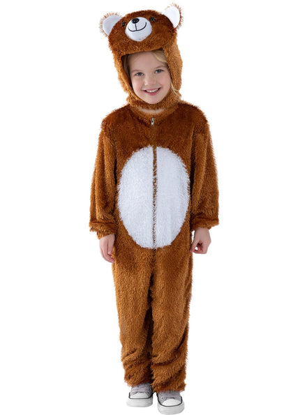 Girls brown bear fur onesie costume - Main image