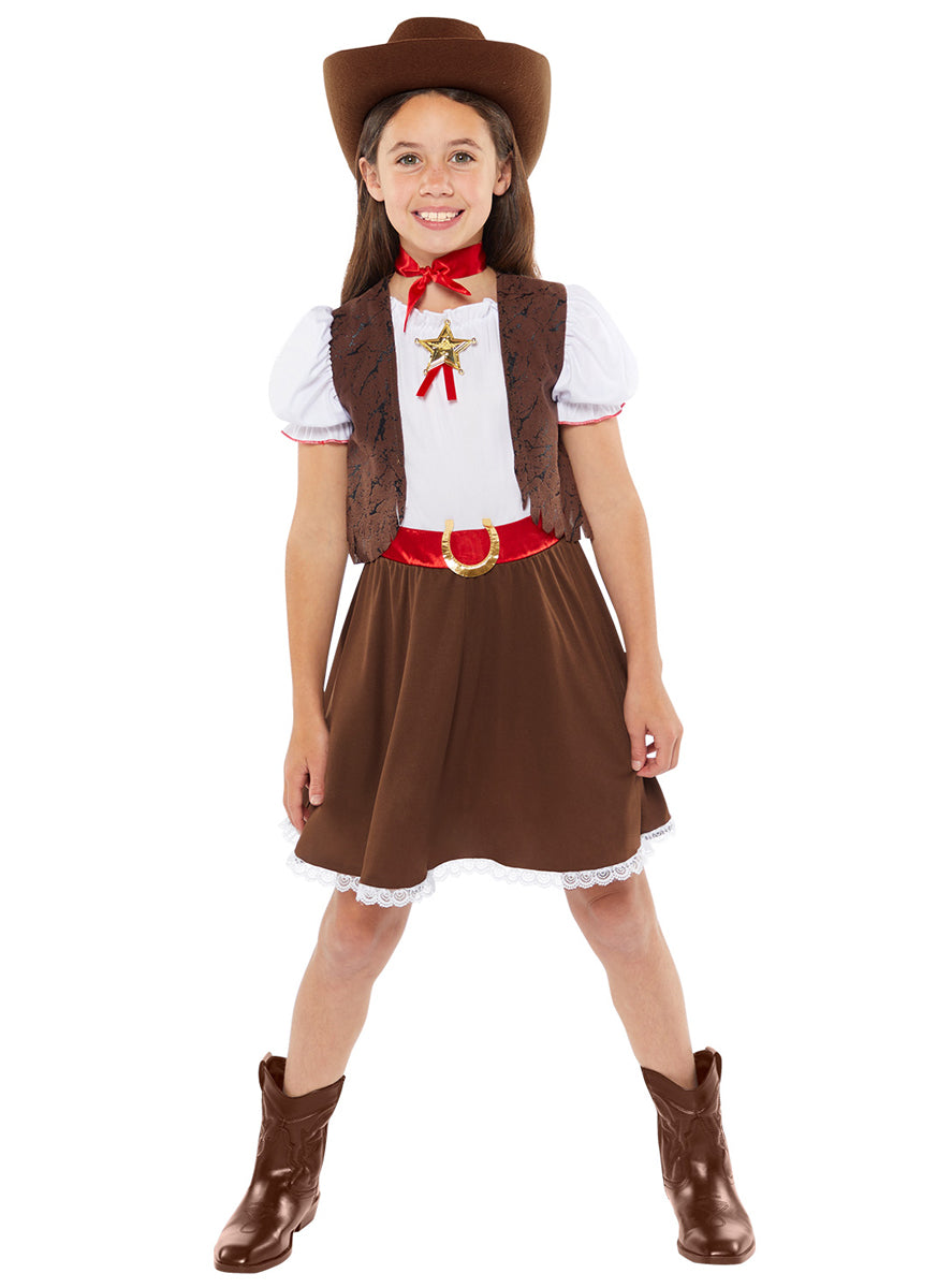 Teen Girls Brown Western Cowgirl Costume - Alternative Image