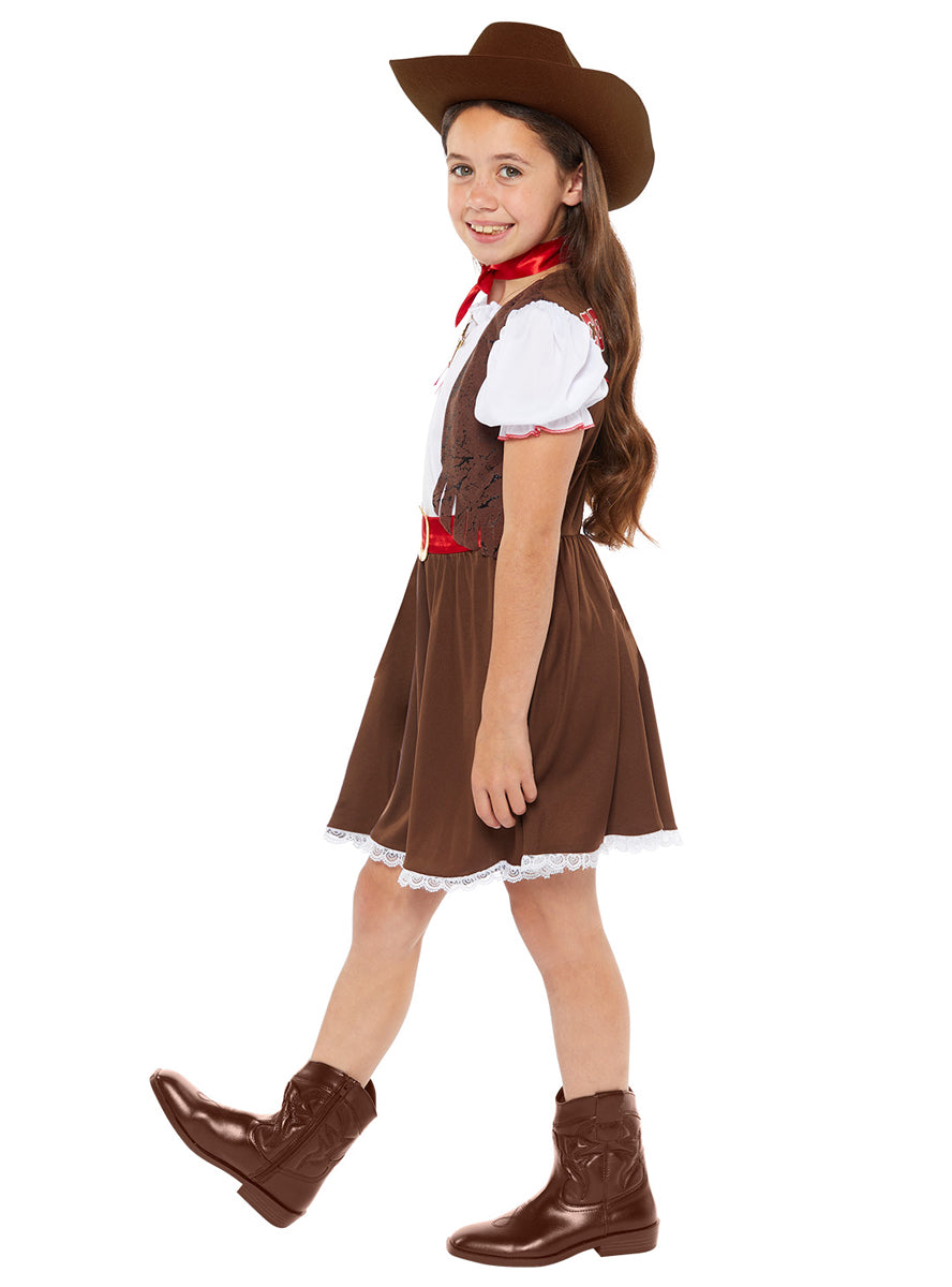 Teen Girls Brown Western Cowgirl Costume - Side Image