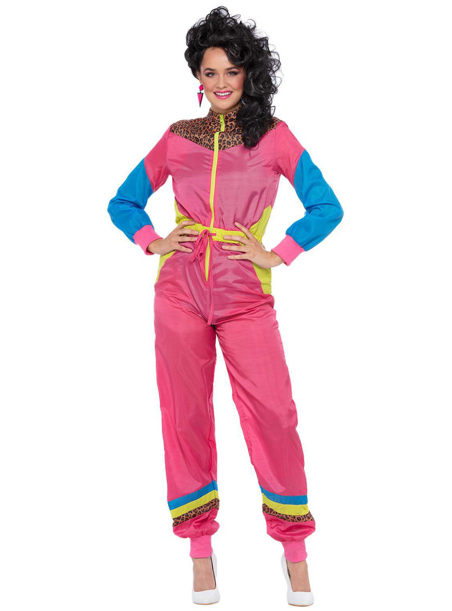 Womens plus size retro 80s pink block colour ski shellsuit costume - Alternative image