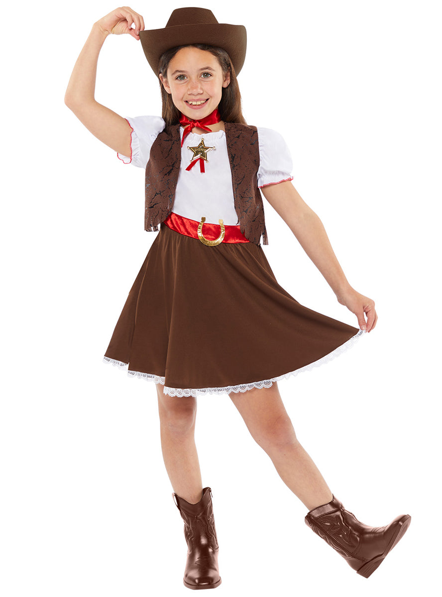Teen Girls Brown Western Cowgirl Costume - Main image
