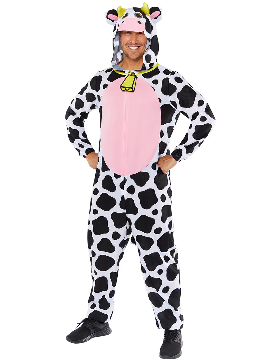 Adults Spotted Plush Cow Onesie Costume - Alternative Image