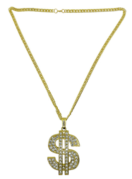 Dollar Sign Gold Pimp Costume Necklace - Main Image