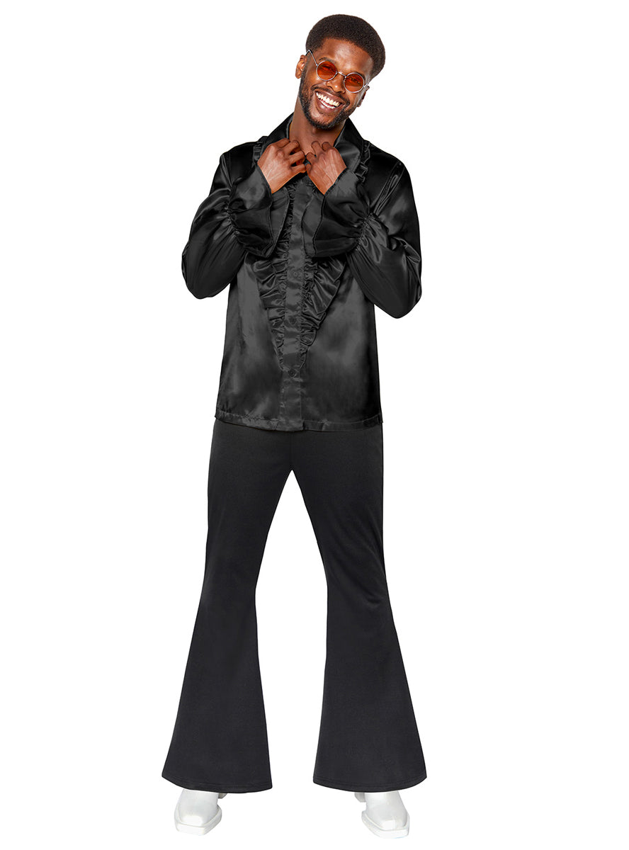 Mens 1970s Flared Black Disco Costume Pants - Main Image