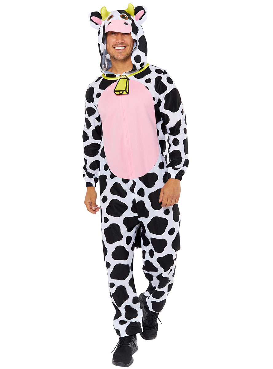 Adults Spotted Plush Cow Onesie Costume - Main Image