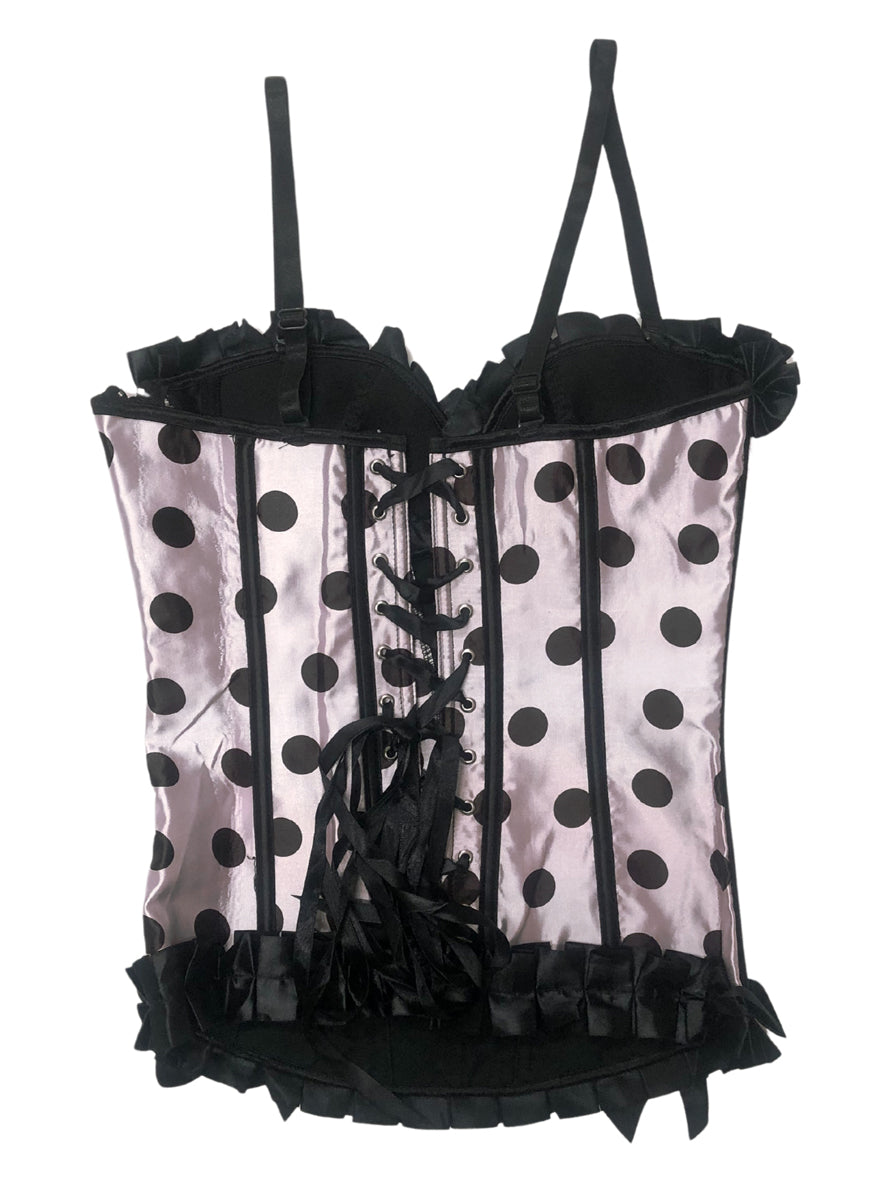 Sr 38 Musl 52818 Womens Sexy Pink And Black Polka Dot Corest And G String Lingerie Set Back Image  1200