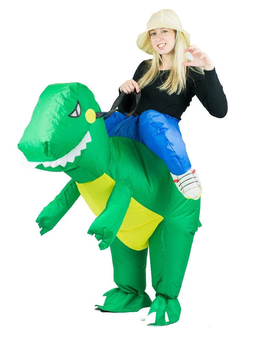 Inflatable Green Ride On Dinosaur Adults Costume - Alternative Image