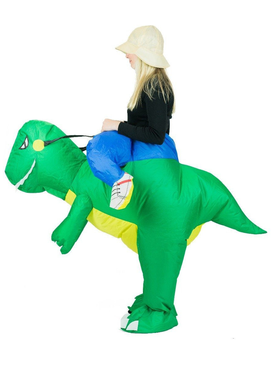 Inflatable Green Ride On Dinosaur Adults Costume - Alternative Side Image