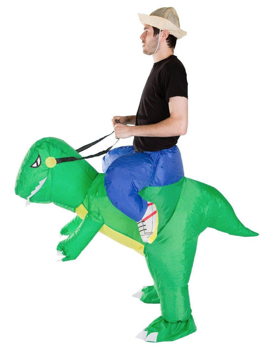 Inflatable Green Ride On Dinosaur Adults Costume - Side Image