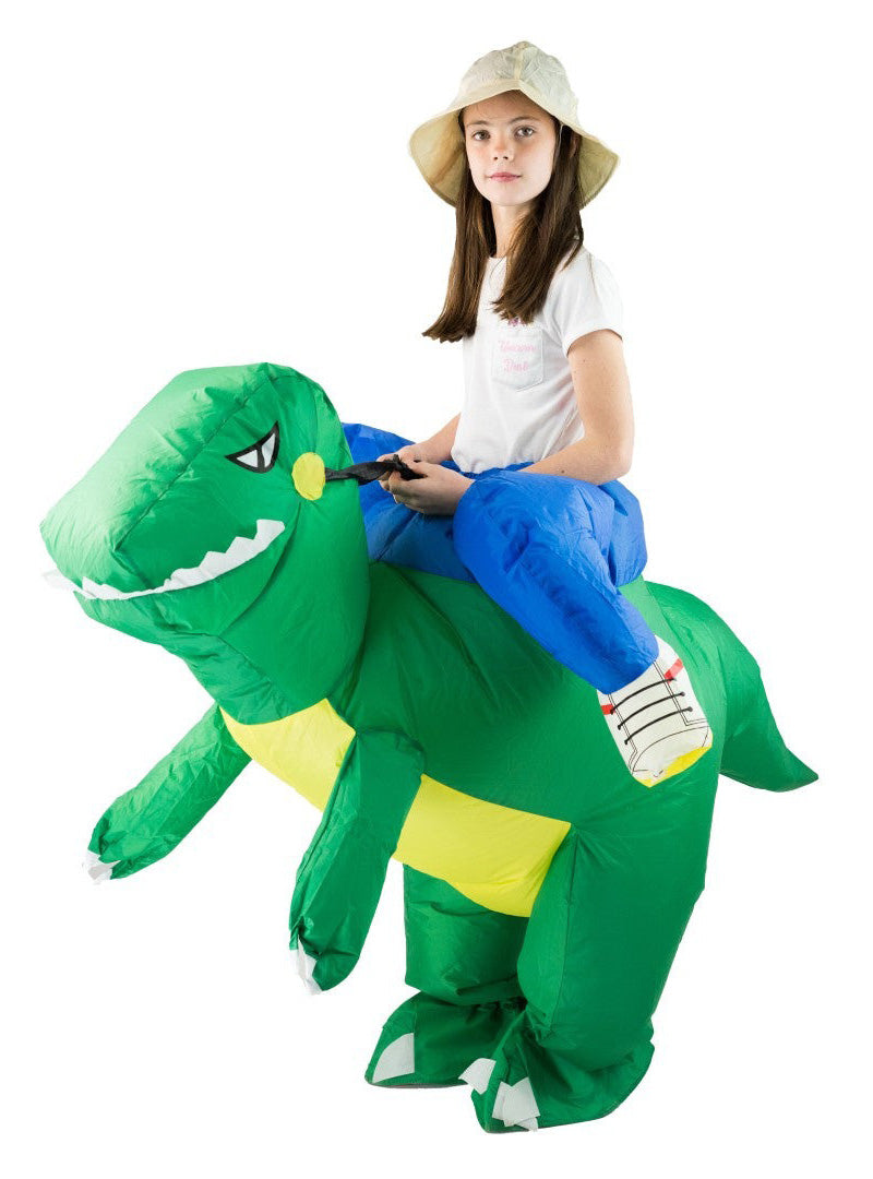 Inflatable Green Ride On Dinosaur Kids Costume - Alternative Image